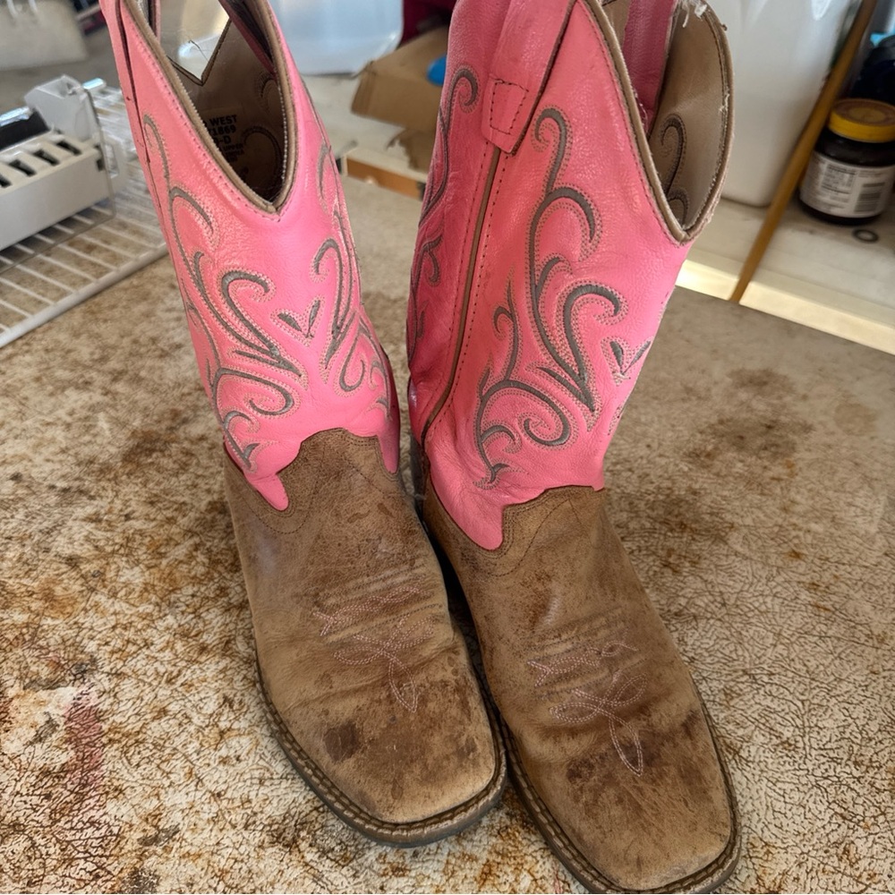 Old West Pink and Tan Leather Boots